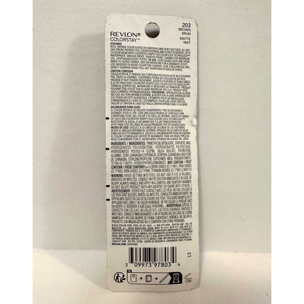 Revlon Colorstay Eyeliner Pencil With Sharpener #203 Brown New In Package - Picture 3 of 6